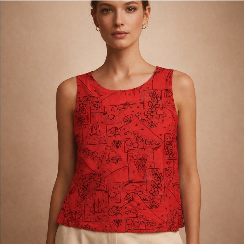 Ruby Rd. Red Sleeveless Printed Tank Top Size Medium